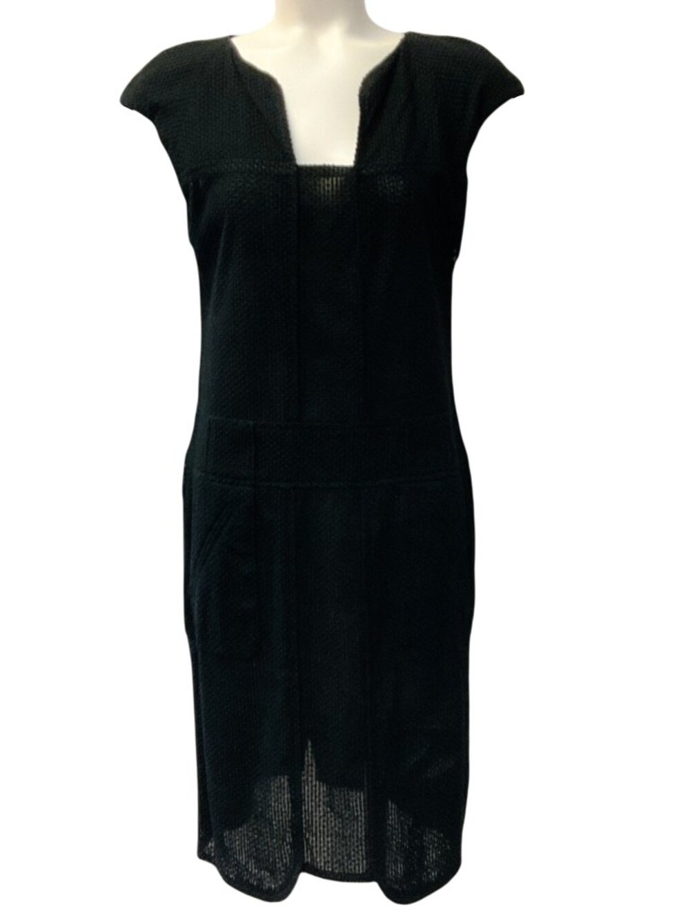 Chanel Black Cotton Textured Cap Sleeve Dress